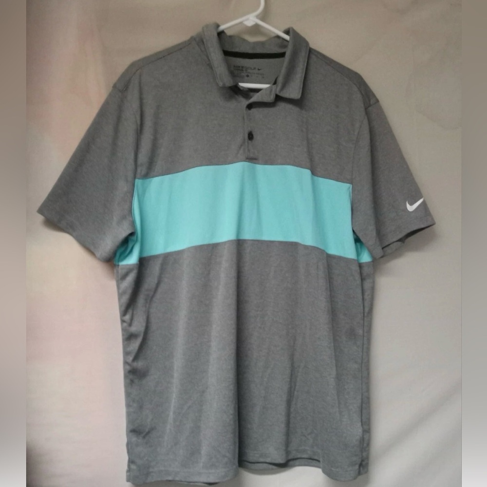 Nike Men's Polo Shirt in Gray with Blue Accent